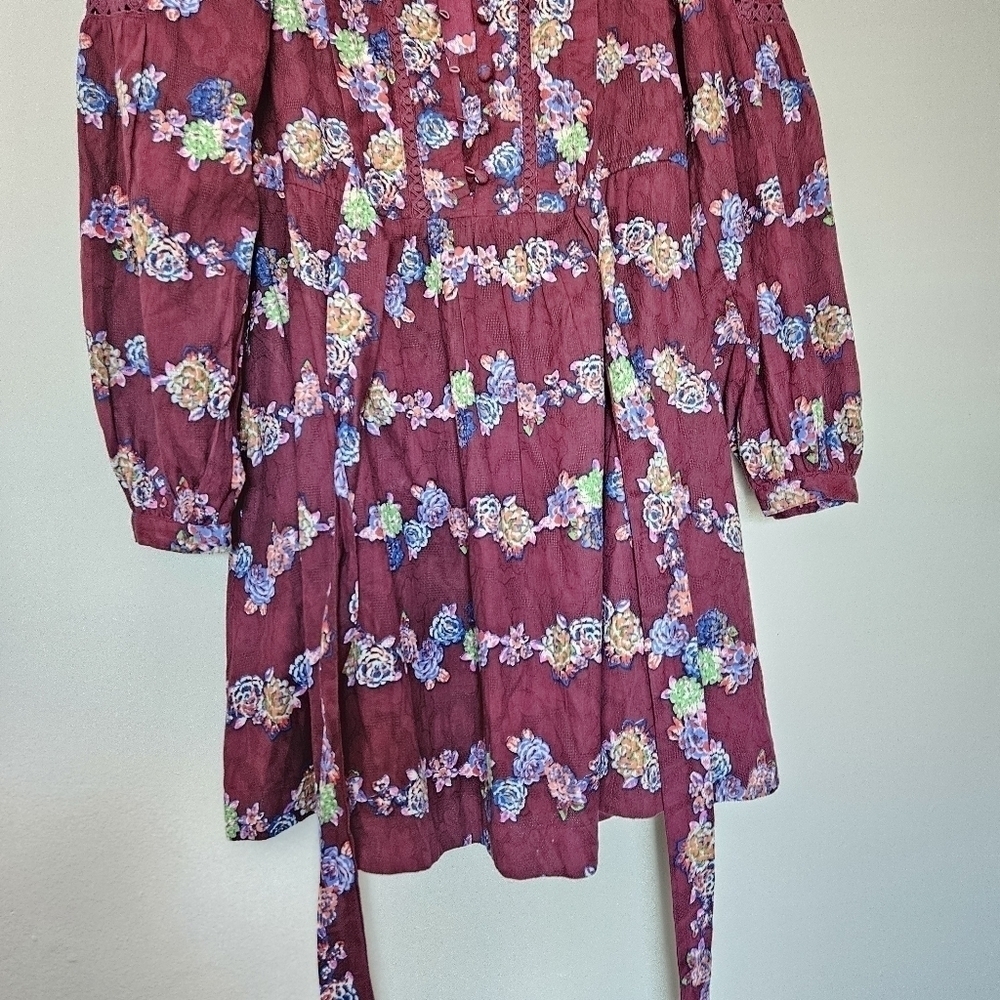By Anthropology Mini tunic dress purple floral fit flare long sleeves size XS - Picture 3 of 11